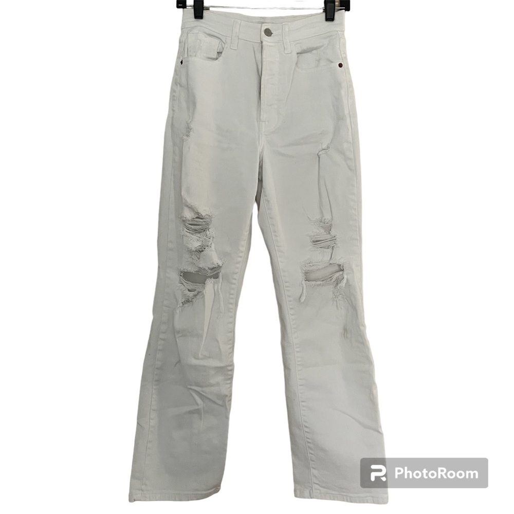 Fashion Nova high rise white flared jeans